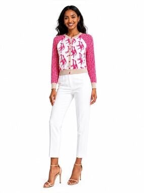 PLENTY by Tracy Reese Red & Cream Giraffe Pattern Cardigan Sweater XS